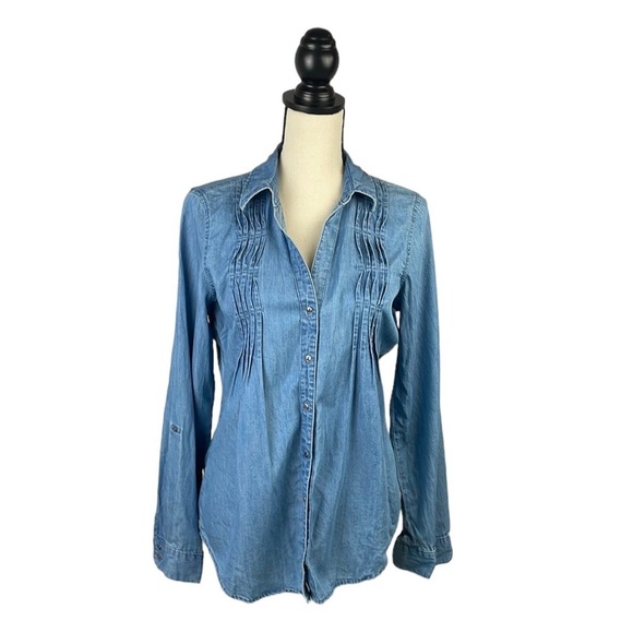Vintage America Long Sleeve Denim Top SZ M Blue Light Wash Button Down - Picture 1 of 11